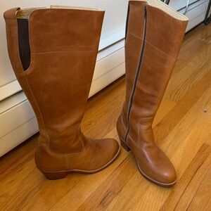 Tan Leather Knee-High Boots - Wide Calf